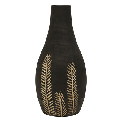 Fern Carved Wood Vase Natural /Black 16cmx32cm