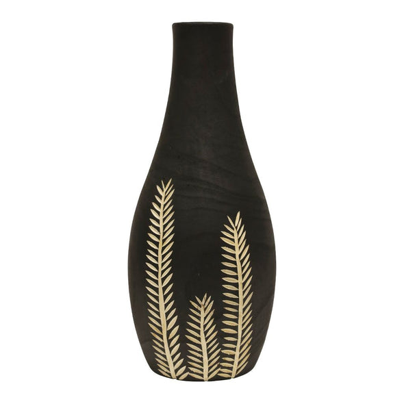 Fern Carved Wood Vase Natural/Black 18cmx40cm