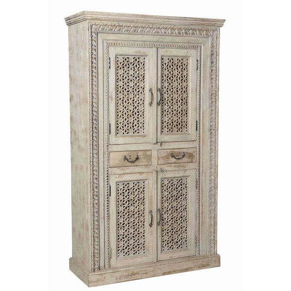 Antique Whitewash Cabinet w/4 Doors & 2 Drawers