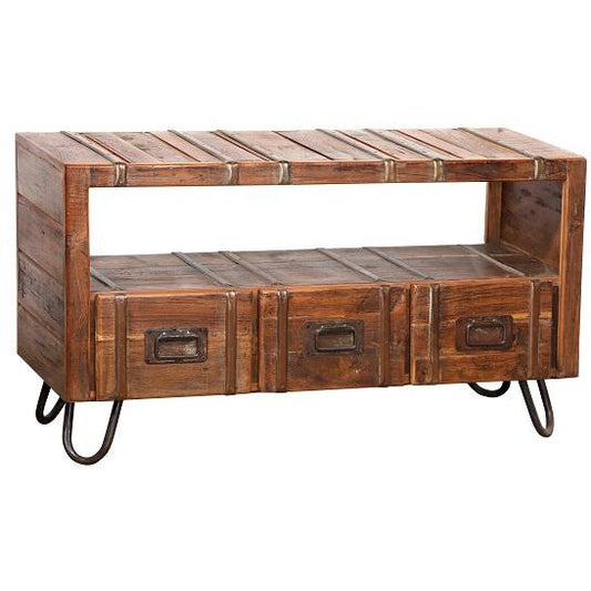 Rustic Entertainment Unit w/Iron Legs & 3 Drawers