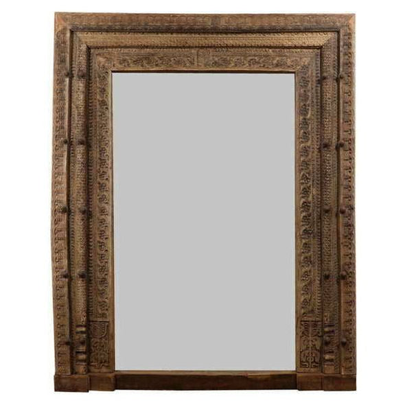 Extra Large Carved Wooden Statement Mirror - Dark Finish