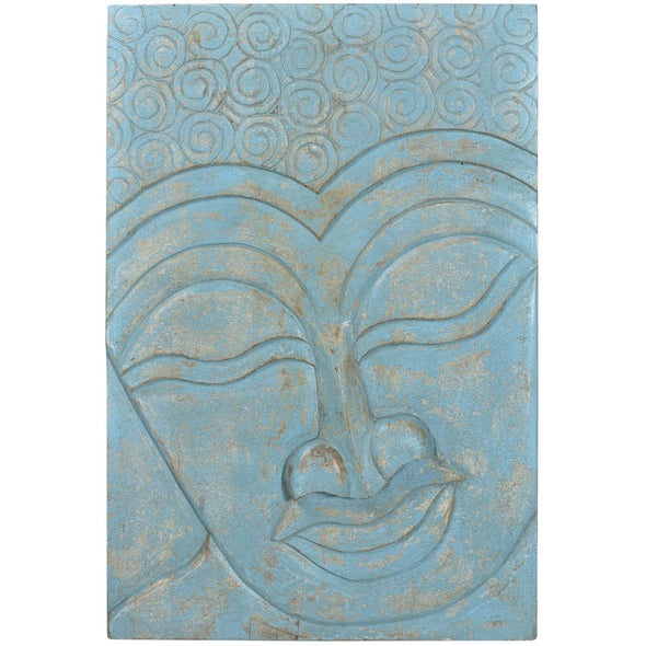 Buddha Wooden Panel Art - Antique Blue