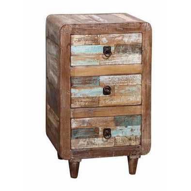 Recycled Teak Wood Bedside Table w/3 Drawers
