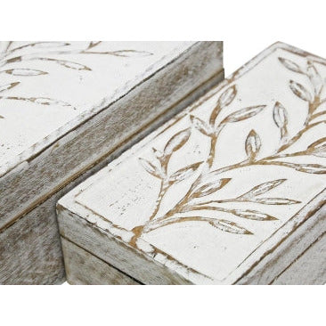 Botanica Carved Wooden Box Whitewash 2 Sizes