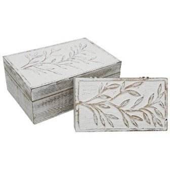 Botanica Carved Wooden Box Whitewash 2 Sizes