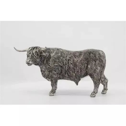 Bull With Horns Silver/Black Figurine