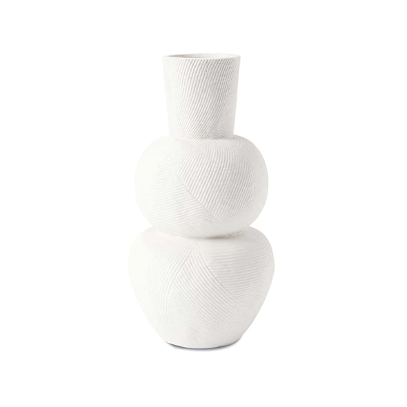 Ripple Textured Natural Clay Vase-White