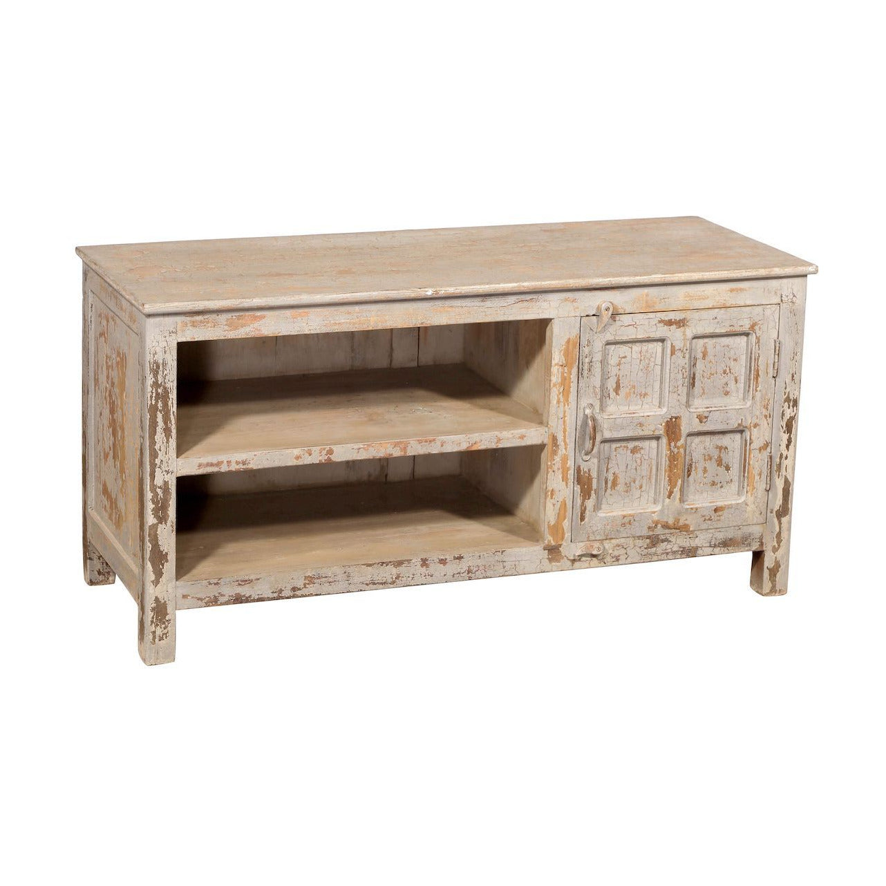 Rustic Antique White Wash Small Entertainment Unit