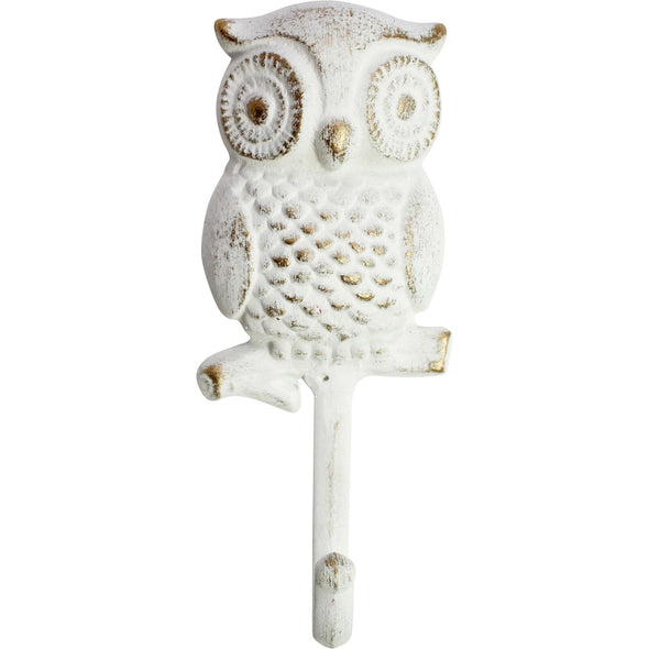 Rustic Owl Hook - White
