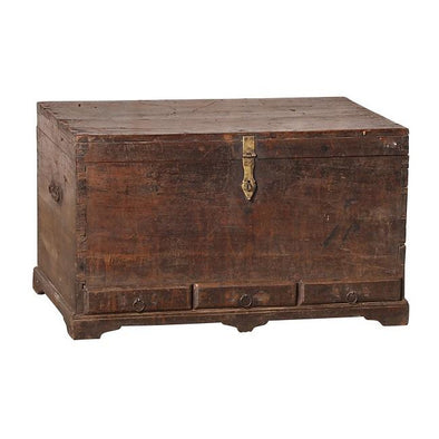 Valsad Vintage Wooden Chest W/3 Small Drawers