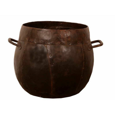 Vintage Rustic Round Iron Pot w/Handles