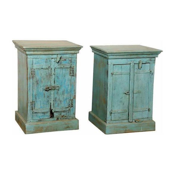 Ekaja Wooden Vintage Style Bedside/ Side Table- Vintage Blue